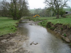 Poor fish habitat caused by excessive erosion on the Camdwr, a spawning stream that flows into the upper Wye tributary, the River Ithon.