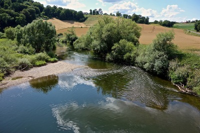 The Wye at Kerne Bridge in the very low water levels of July