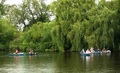 Vikings and pirates demonstrating their boating skills the on the Wye