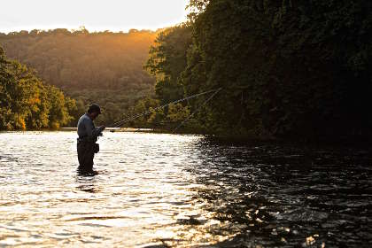 Fishing Fisherman Silhouette Rubber Stamp, Reeling in a fish