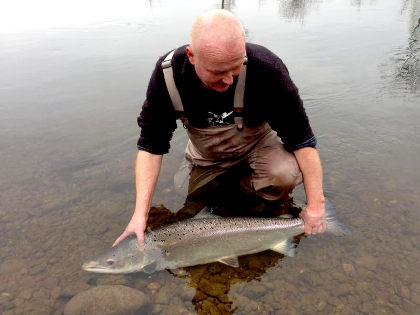 Tom Rigby with his magnificent 28lb Wye salmon, one of the two fish he caught on fly from Ross Angling waters in March.