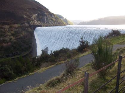 The dam wall of Caban-coch reservoir