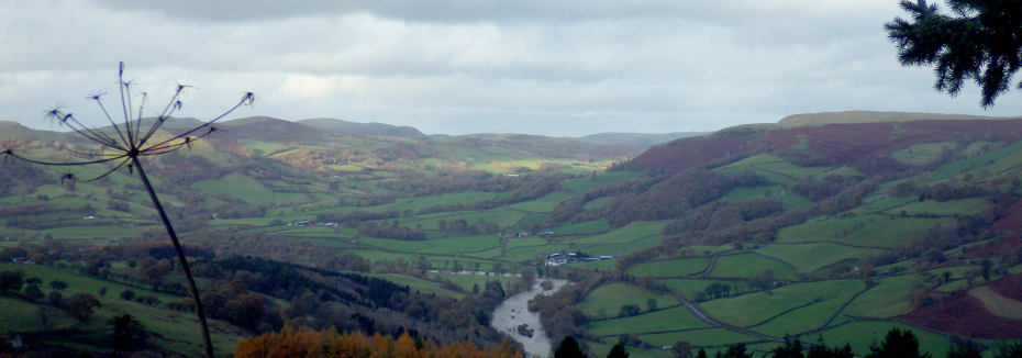 The upper Wye valley in late November showing a full river