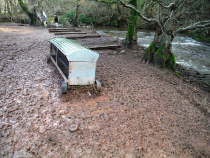 Winter feeding station for sheep by the Honddu. Could it be sited in a worse place?