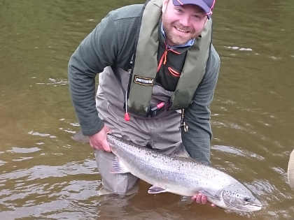 James Beeson with his first salmon, a 12lb fish from Goodrich Court.