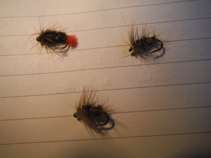 Leaded grayling fancy flies, Red Tag, Yellow Bumble, Grayling Steel Blue (2)