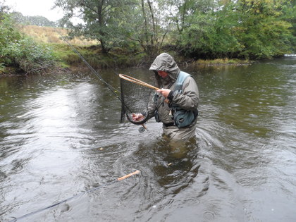 Fishing in the rain on the Irfon