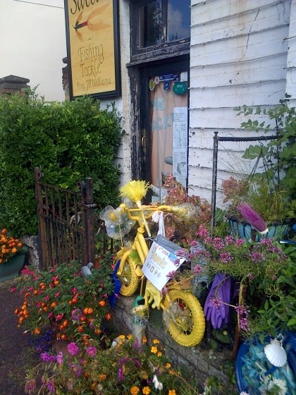 Brownie's display outside Sweet's Tackle shop, Usk