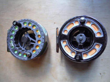 Reels J – Two Greys reels used for sea trout fishing at night