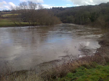 Snow melt water in the Wye at Lydbrook