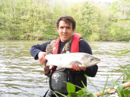 Robert MacDougall-Davis with a 9lb Wye salmon he caught at The Rectory on 1 inch snaelda cascade tube on the 29th April.