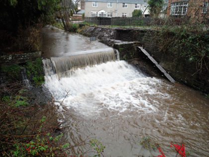 Blakeney weir in flood with new elver pass on the right